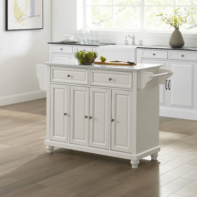 Cambridge Granite Top Full Size Kitchen Island/Cart White - Crosley: Adjustable, Storage, Spice Rack