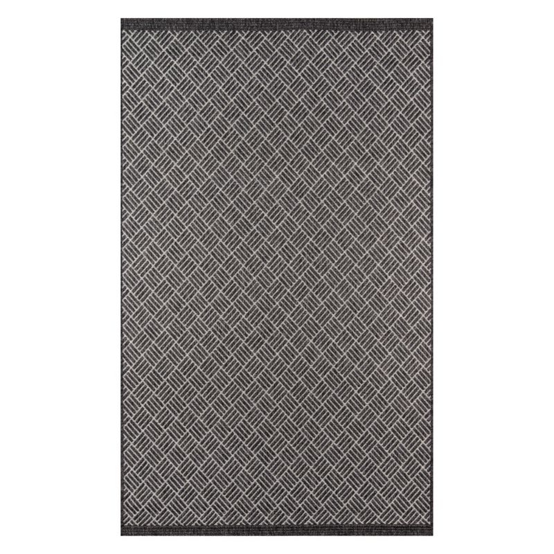 3'11"x5'7" Geometric Loomed Accent Rug Charcoal - Momeni: Contemporary Indoor/Outdoor Low Pile Area Rug
