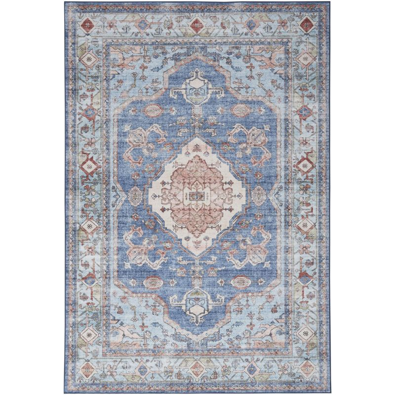 Nourison Fulton Bordered Medallion Non-Slip Flatwoven Indoor Rug Blue 5' x 7'