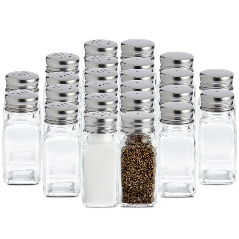 Juvale 24-Pack Square Glass Salt and Pepper Shakers Dispenser, 2-Ounce, Clear