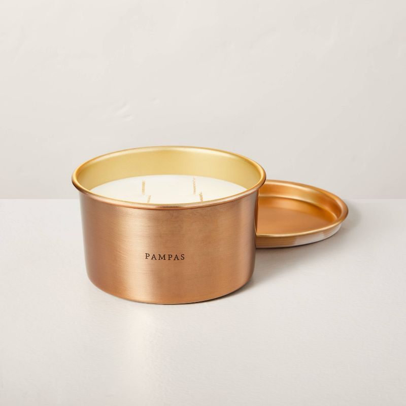 Lidded Metal Pampas 4-Wick Jar Candle Brass Finish 20oz - Hearth & Hand™ with Magnolia