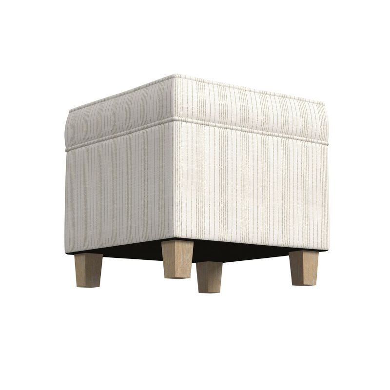 Cole Classics Square Storage Ottoman with Lift Off Top Cream/Marigold Pinstripe - HomePop: Upholstered Bench, Hardwood Frame