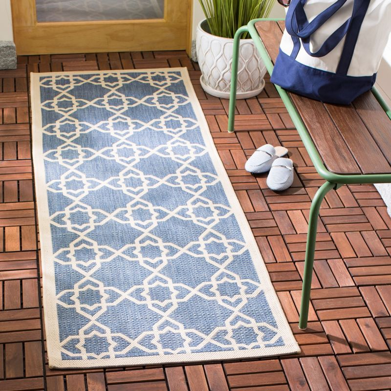 Courtyard CY6032 UV & Stain Resistant Non-Shedding Power Loomed Indoor/Outdoor Runner Rug - Blue/Beige - 2'3"x12' - Safavieh