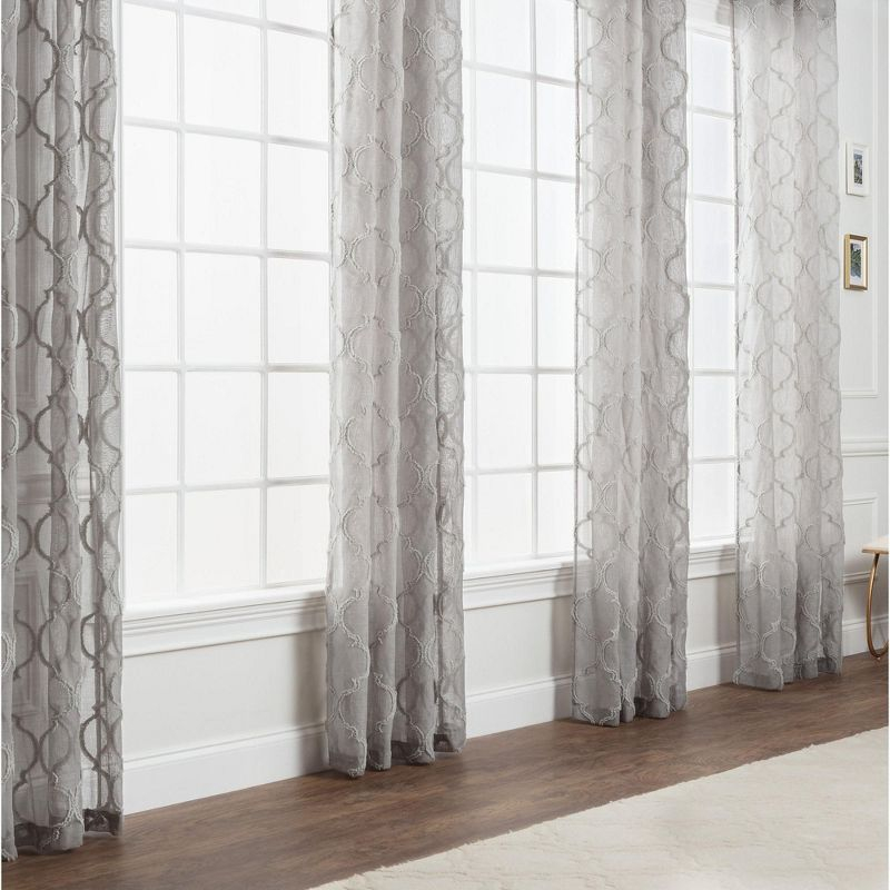 Chanasya 2pk Moroccan Embroidered Grommet Textured Sheer Window Curtain Panels - Set of 2 - 52 x 63 Inches Long - Gray Sage