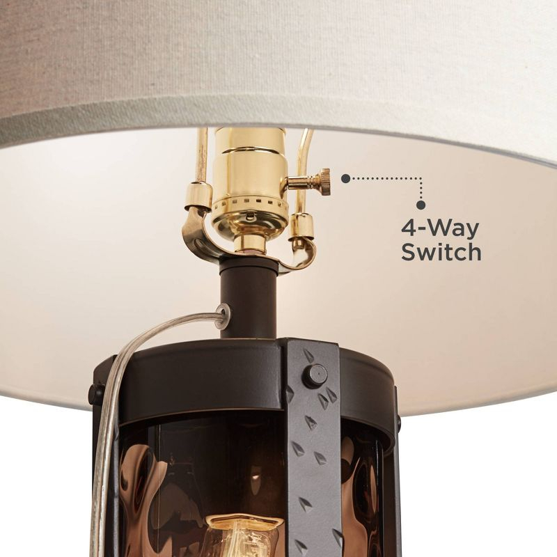 Pacific Coast Lighting 30 1/2" Tall Large Rustic End Table Lamp Night Light Dark Amber Black Glass Metal Single Beige Shade Living Room Bedroom