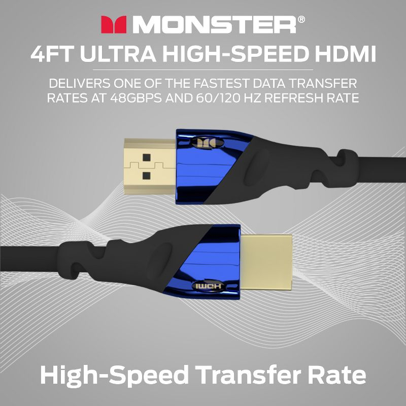 Monster 8K HDMI Cable Ultra High-Speed Cobalt 2.1 Cable - 48Gbps with eARC, 8K at 60Hz for Superior Video and Sound Quality HDMI Cables- 4FT