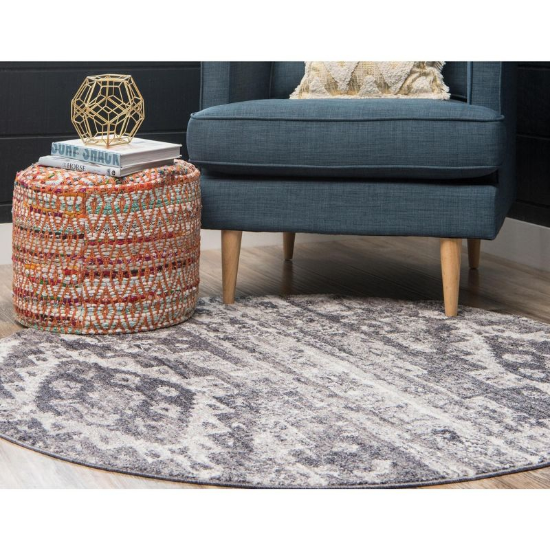Unique Loom 3' 3 x 3' 3 Round Gray Basilica Malasana Area Rug