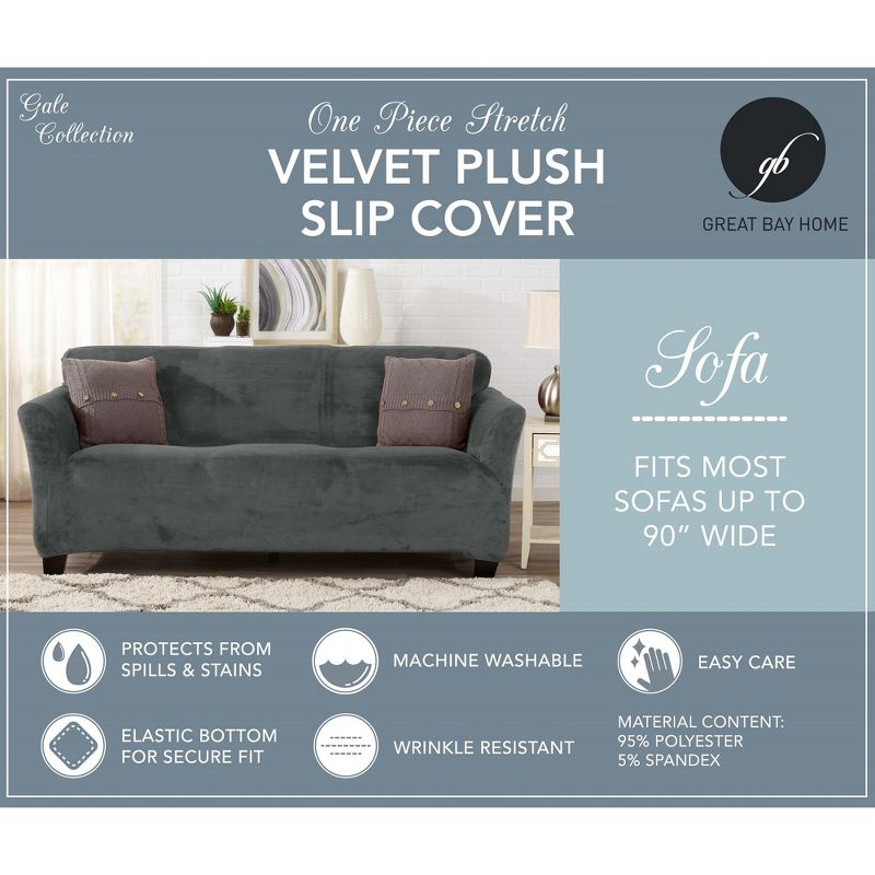 Great Bay Home Stretch Velvet-Plush Washable Sofa Slipcover (Sofa XL, Wild Dove Grey)
