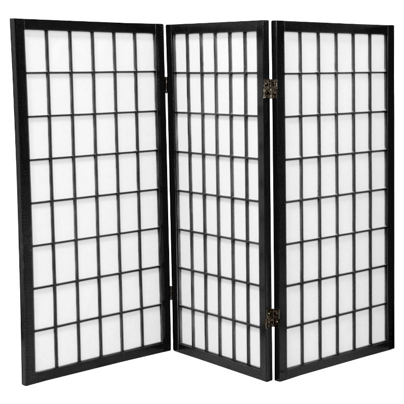 3 ft. Tall Window Pane Shoji Screen - Black (3 Panels) - Oriental Furniture: Hardwood Frame, No Assembly Required