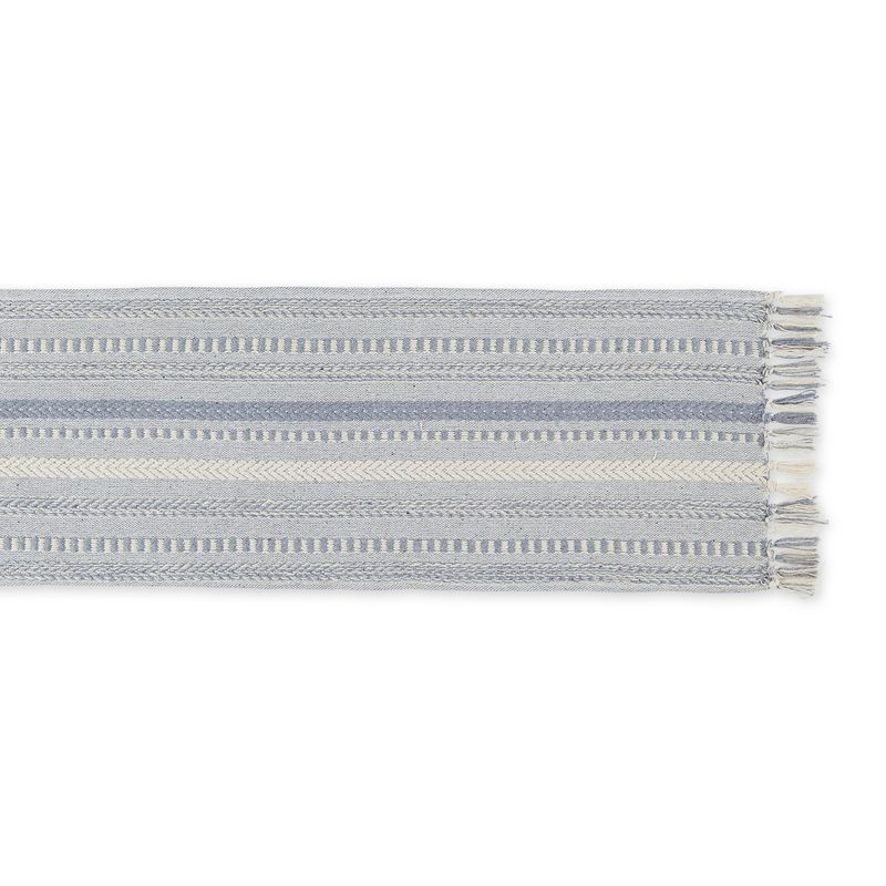 Design Imports  Braided Stripe Jacquard Fringe Table Runner, 15X72", Cool Gray