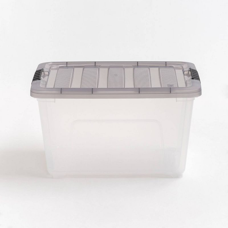 IRIS 32qt Stack and Pull Plastic Storage Bin: Clear & Gray, Stackable, Portable, Latch Closure, Built-In Handles