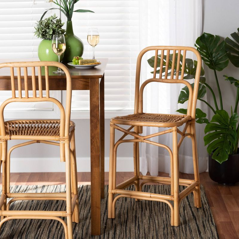 Ivora Rattan Counter Height Barstool Natural/Brown - bali & pari: Bohemian Style, Fixed Seat 24.5", No Assembly Required