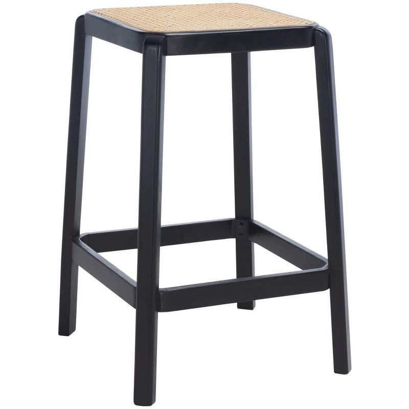 Silus Backless Cane Counter Stool - Black/Natural - Safavieh