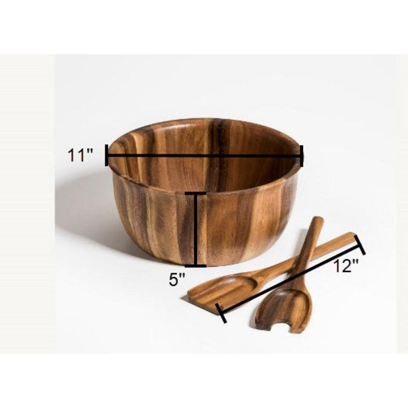 Kalmar Home Solid Acacia Wood Large Salad Bowl with Servers