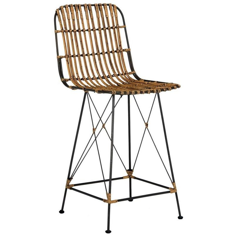 Minerva Wicker Counter Stool (Set of 2)  - WIK6509 - Natural Brown Wash/Black - Safavieh