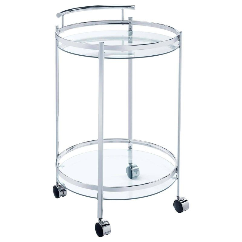 Coaster Chrissy Modern 2 Tier Round Glass Bar Cart Chrome