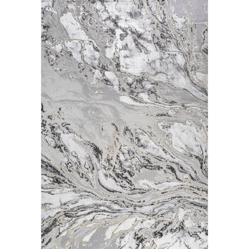 4'x6' Swirl Marbled Abstract Area Rug, Gray/Black - JONATHAN Y