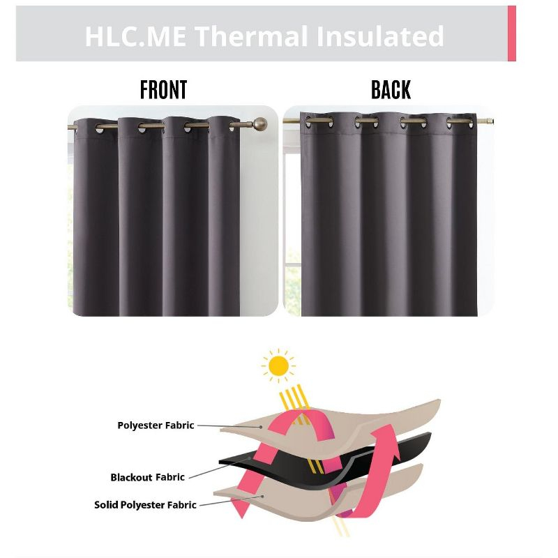 HLC.ME Oxford Curtains for Living Room, Room Darkening Energy Saving, Insulated Darkening Window Grommet Panels, Set of 2 - Black, 52 W x 84 L