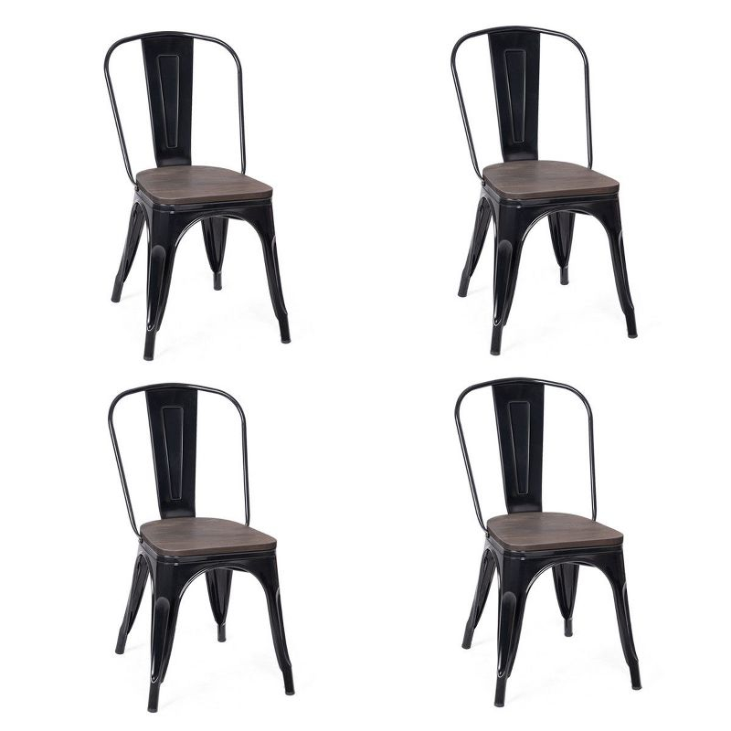 Costway Set of 4 Dining Side Chair Stackable Bistro Metal Wood Stool Black