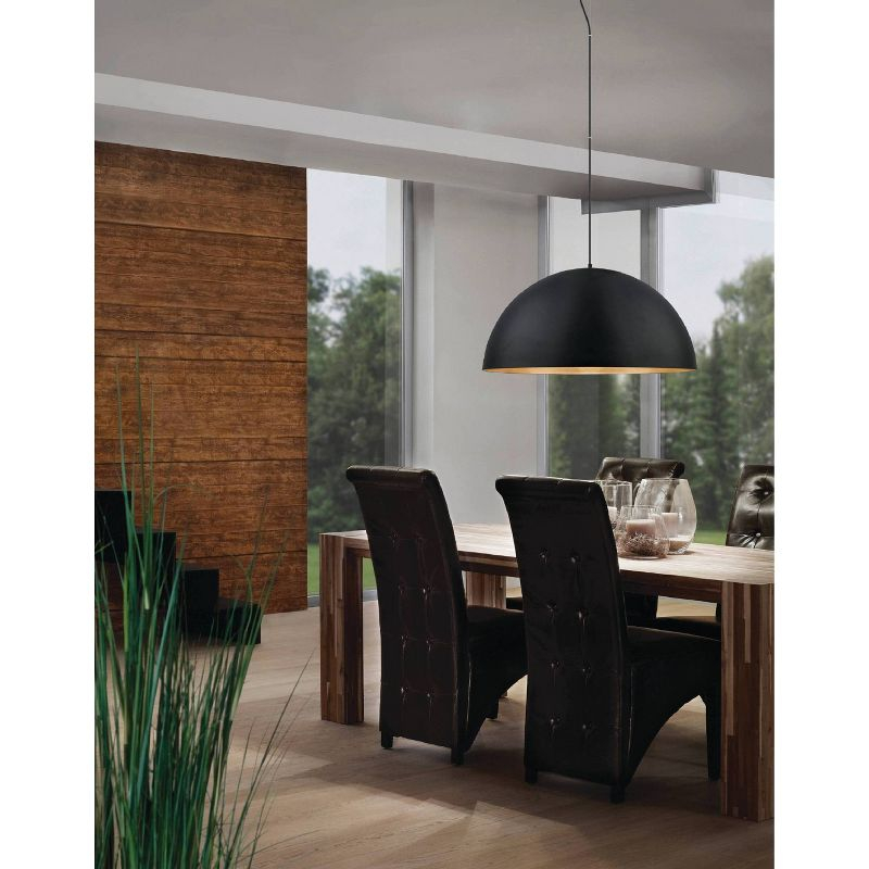 32" 1-Light Gaetano LED Pendant Black and Gold - EGLO: Contemporary Iron Bowl Shade, ETL Listed, Adjustable