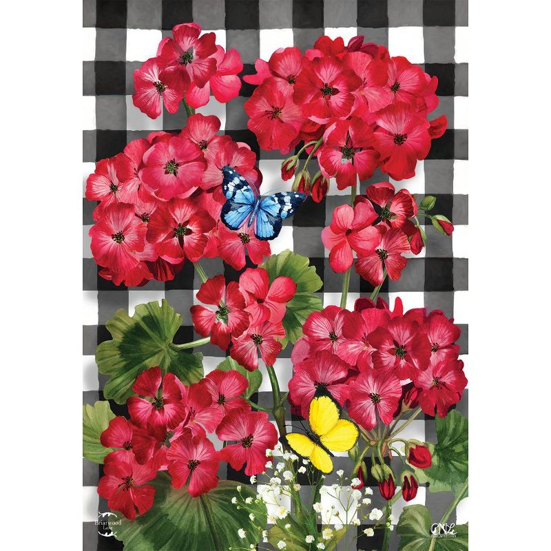 Checkered Geraniums Summer House Flag Floral 28" x 40" Briarwood Lane