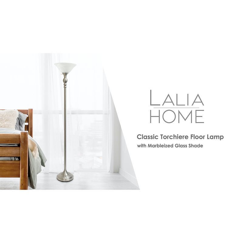 1-Light Classic Torchiere Floor Lamp with Marbleized Glass Shade Antique Brass - Lalia Home: UL Listed, Metal Base, Rotary Switch