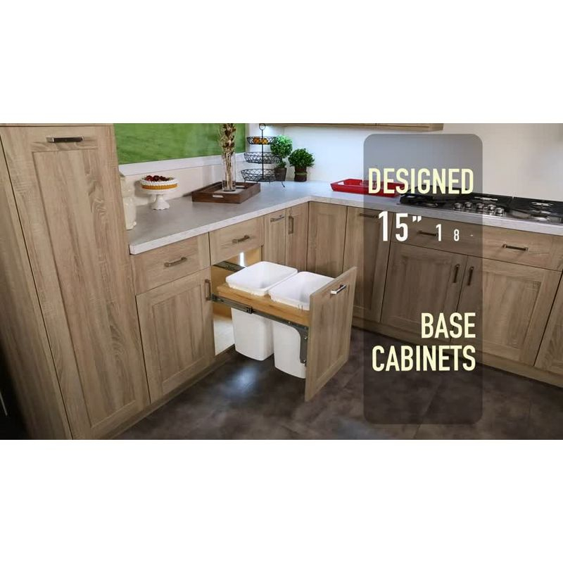 Rev-A-Shelf Single Pullout Trash Can for Full Height Kitchen Cabinet 50 Quart 12.5 Gallon, Top Mount 13.5 Inch Wide, White, 4WCTM-1550DM1-343-FL