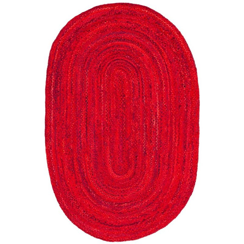 Braided BRD452 Hand Woven Indoor Area Rug - Red - 5'x8' Oval - Safavieh