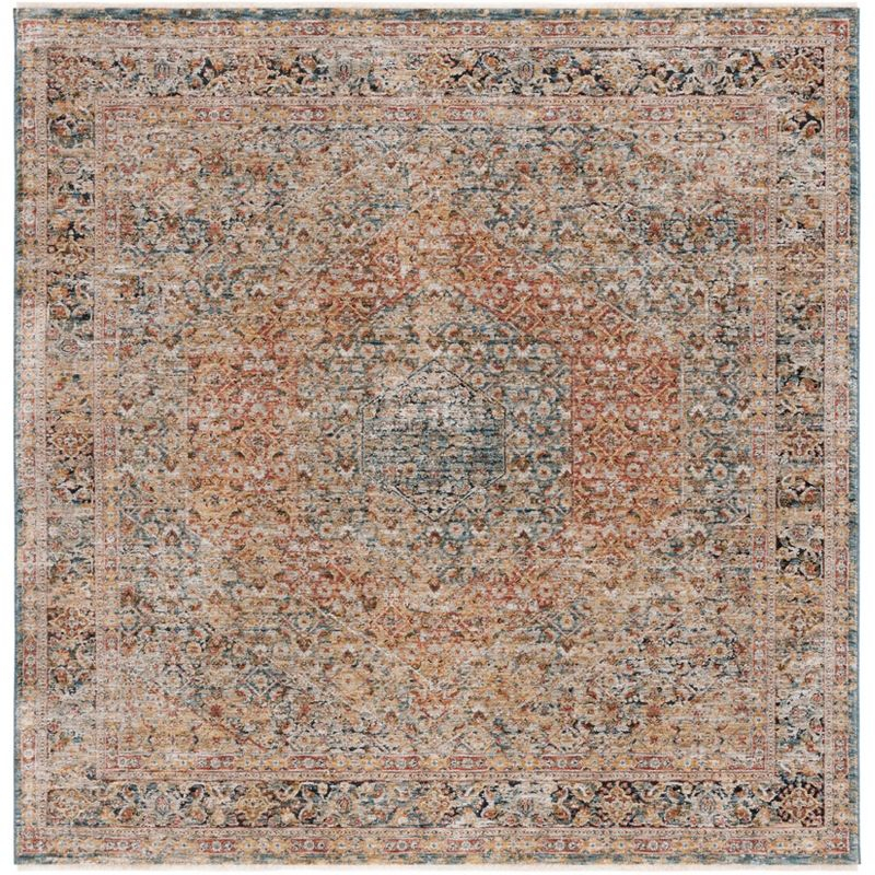 Silverado SVD106 Power Loomed Area Rug - Blue/Rust - 6'4"x6'4"Square - Safavieh.