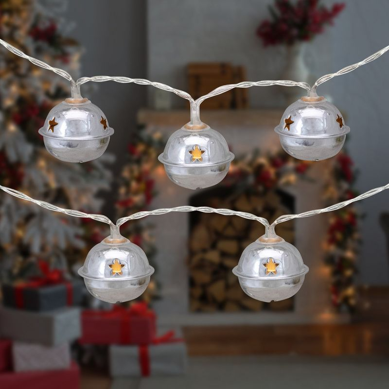 Northlight 10-Count LED Silver Christmas Bells Fairy Lights 5.5ft Clear Wire