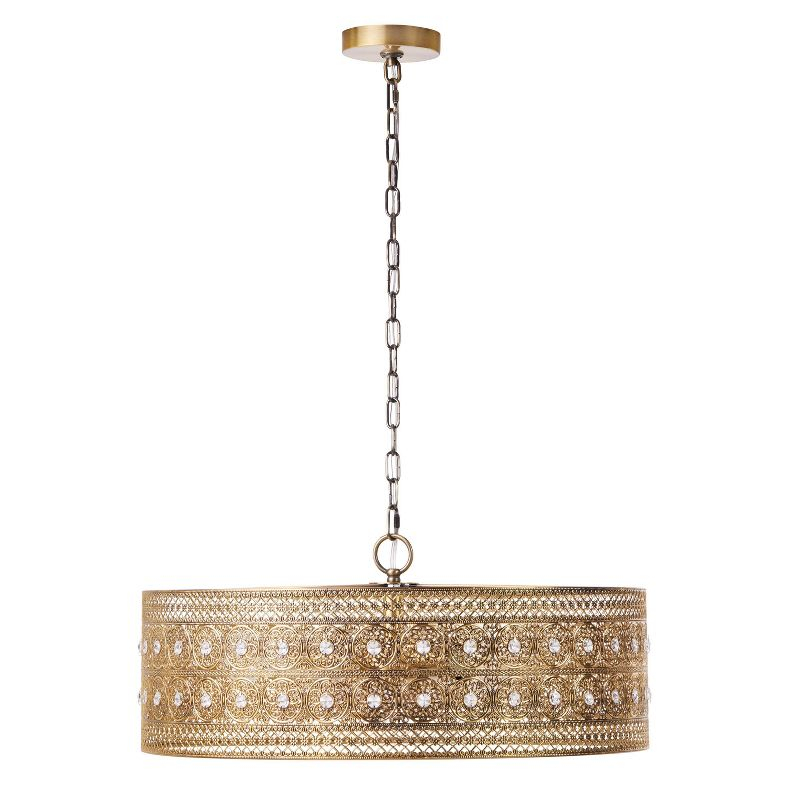 23.5" 3-Light Bryar Chandelier Brass/Crystal - River of Goods: UL Listed, Adjustable Height, Metal & Crystal Drum