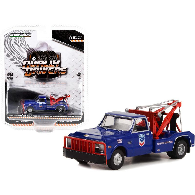 1969 Chevrolet C-30 Dually Wrecker Truck Dark Blue "Standard Oil Company Roadside Service" 1/64 Diecast Model Car by Greenlight