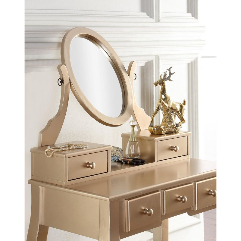 Roundhill Furniture Ashley Wood Makeup Vanity Table and Stool Set, Gold