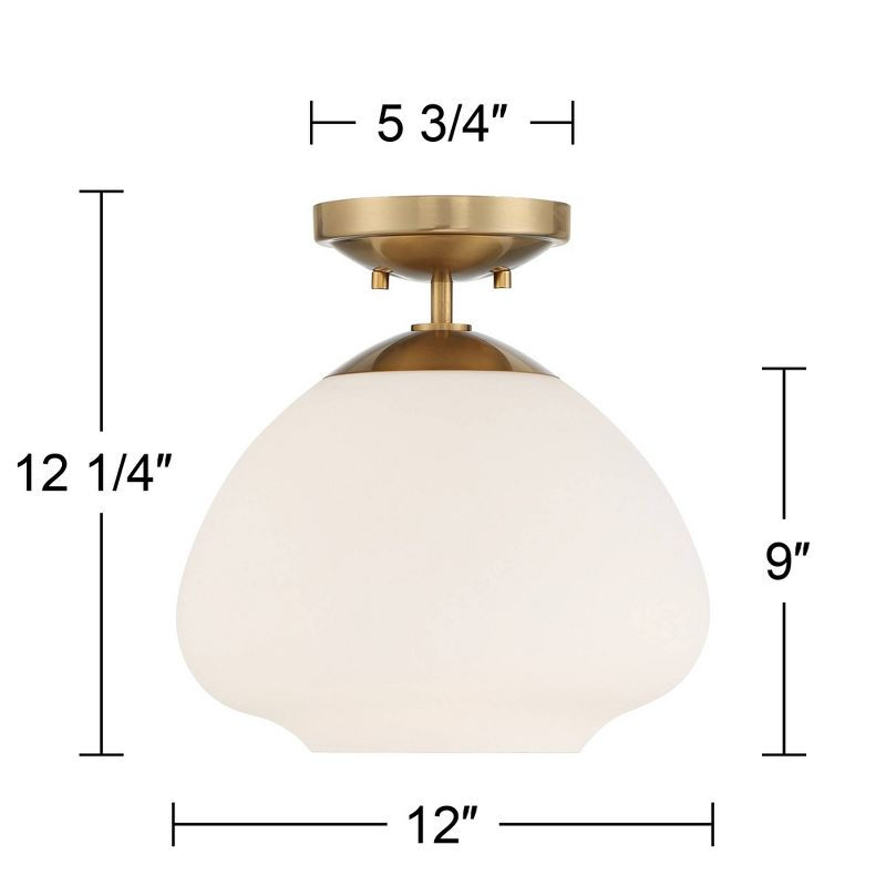 Possini Euro Design Orilla Modern Ceiling Light Semi Flush Mount Fixture 12" Wide Warm Brass Opal Glass for Bedroom Kitchen Living Room Hallway House