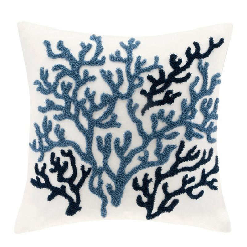 LIVN CO. Shoreline Embroidered Coral Square Decorative Pillow,18x18"
