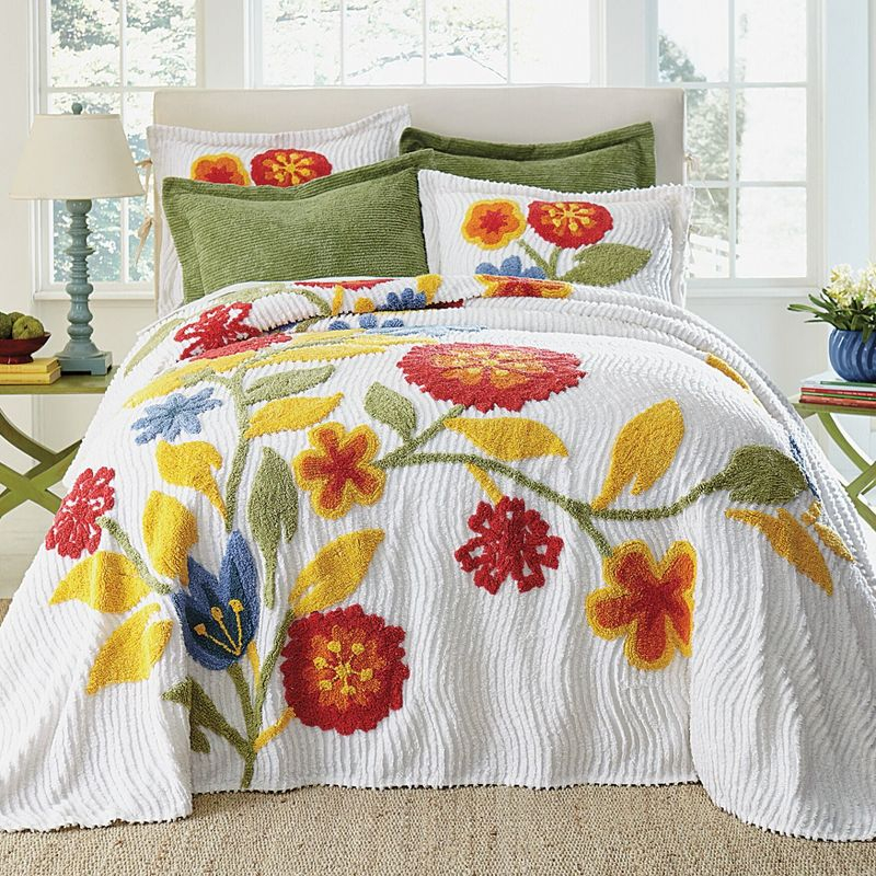 BrylaneHome Bloom Chenille Bedspread - Queen, Red Multi