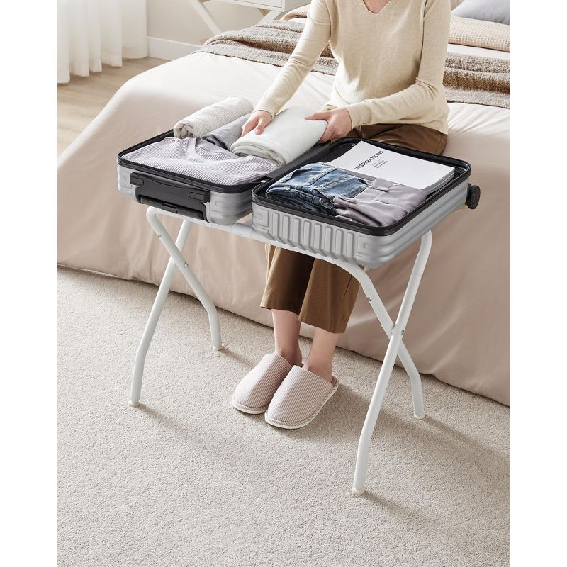 SONGMICS Luggage Rack, Set of 2, Luggage Racks for Guest Room, Suitcase Stand, Steel Frame, Foldable, for Bedroom, Cloud White
