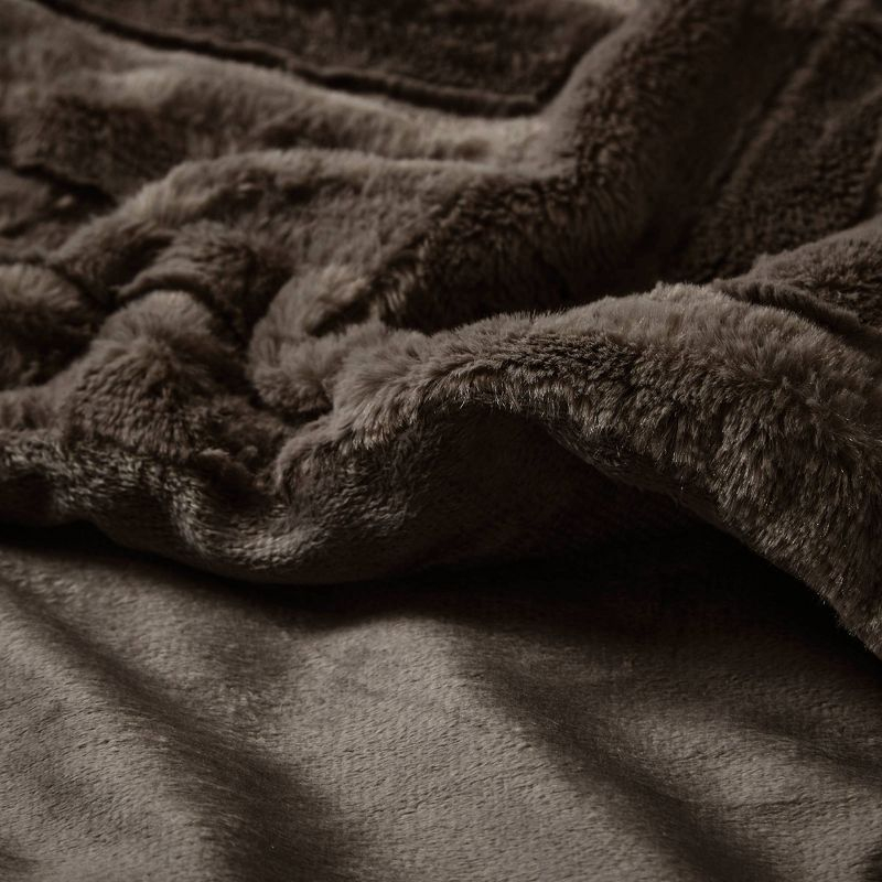 50"x60" Polar Solid Faux Fur Throw Blanket Chocolate - Madison Park: Hypoallergenic, Plush, Machine Washable