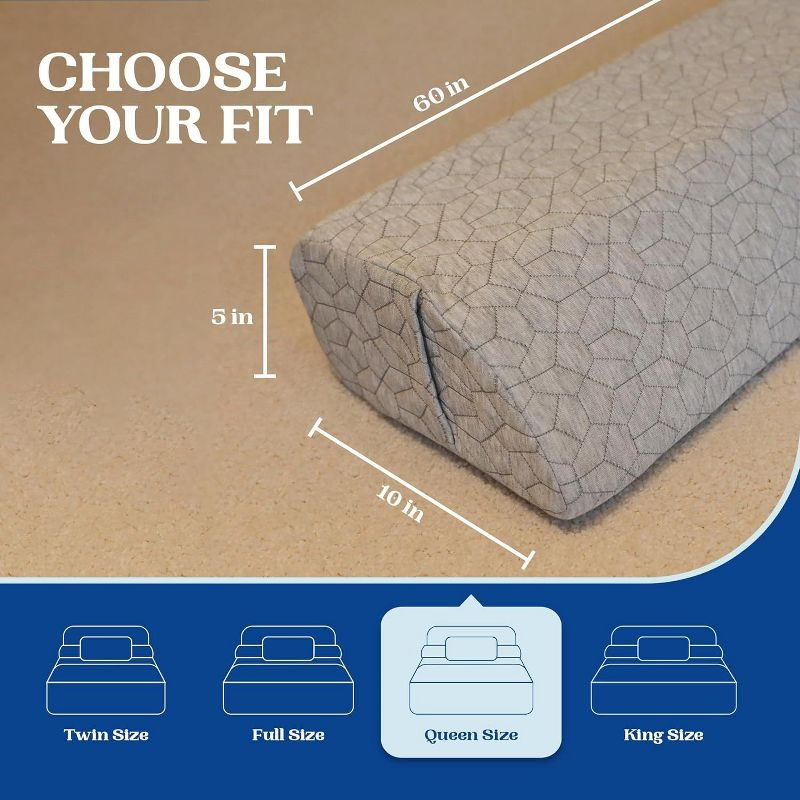 FeelAtHome Headboard Wedge Pillow - Gap Pillow for Sleep Number Bed, Mattress Gap Filler for Comfort, Queen, Gray