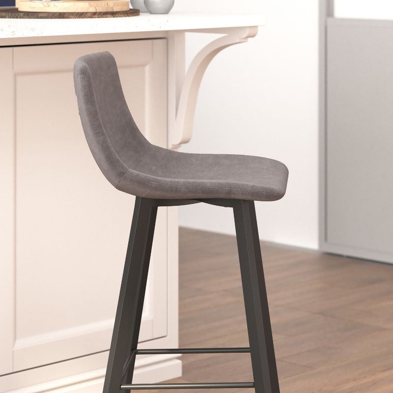 Flash Furniture Set of 2 Commercial Indoor Armless Iron Barstools - Gray LeatherSoft