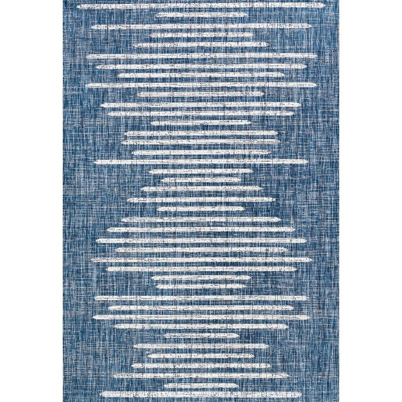4'x6' Zolak Berber Stripe Geometric Indoor/Outdoor Area Rug, Blue/Ivory - JONATHAN Y