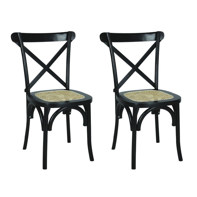 Cassis Classic Traditional X-Back Wood Rattan Dining Chair, Black/Natural (Set of 2) - JONATHAN Y