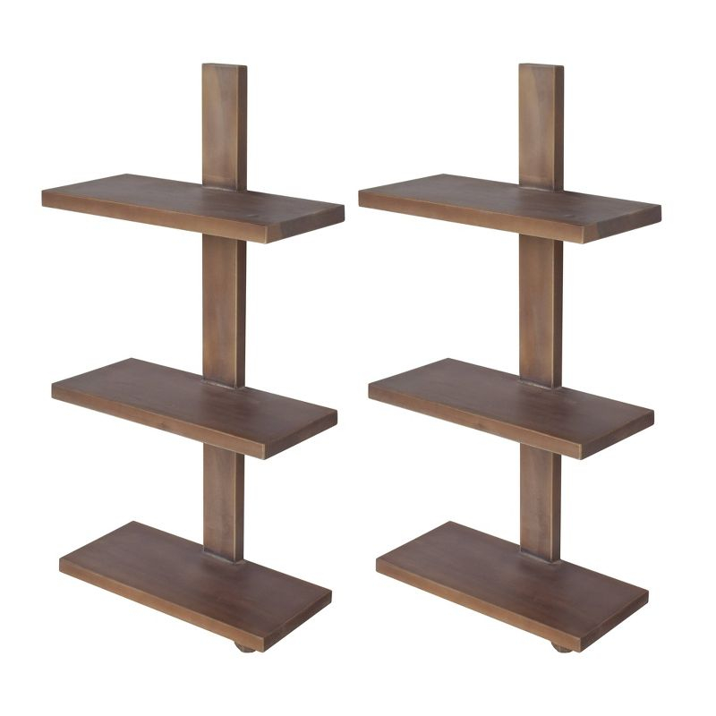 18.5"x37" Set of 2 3-Tier Hanging Wood Shelves Natural - A&B Home: Vertical Carved Wall Art Sets with Mounting Hardware