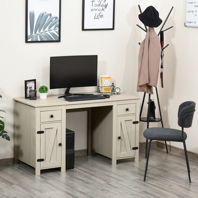 HOMCOM Farm Style Home Office Computer Desk with 2 Drawers, 2 Cabinets with Metal Accent Hardware, Cream White