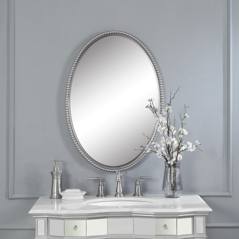 Uttermost Oval Vanity Decorative Wall Mirror Beveled Burnished Pale Champagne Gold Frame 25" Wide for Bathroom Bedroom Home Office