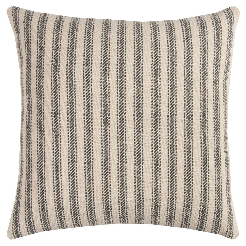 20"x20" Oversize Ticking Striped Square Throw Pillow Gray - Rizzy Home: Cotton Canvas, Indoor, Zippered, Machine Washable