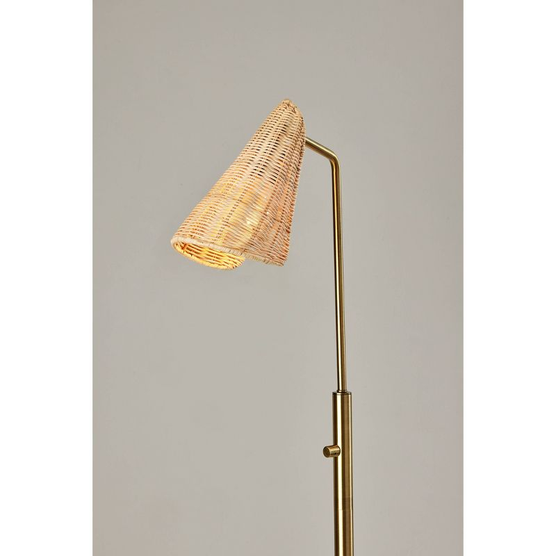 Adesso Cove Floor Lamp Antique Brass: Standing Metal Lamp with Rattan Shade, ETL Listed