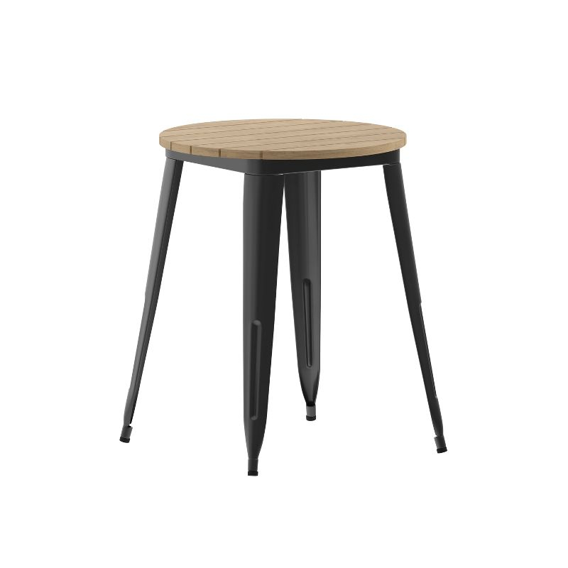 Flash Furniture Declan Commercial Grade Indoor/Outdoor Dining Table, 23.75" Round All Weather Brown Poly Resin Top with Black Steel Base