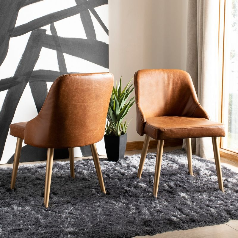 Lulu Upholstered Dining Chair (Set of 2) - Light Brown/Gold - Safavieh