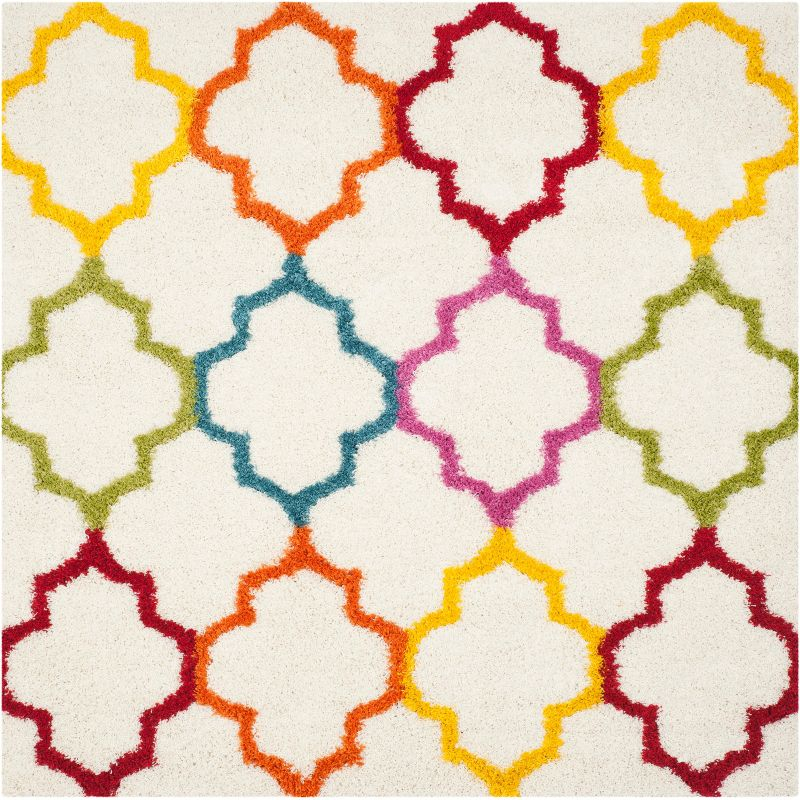 Shag Kids SGK569 Power Loomed Area Rug - Ivory/Multi - 6'7"x6'7" - Safavieh.